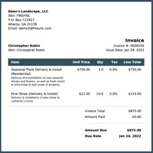 FINSYNC sample invoice