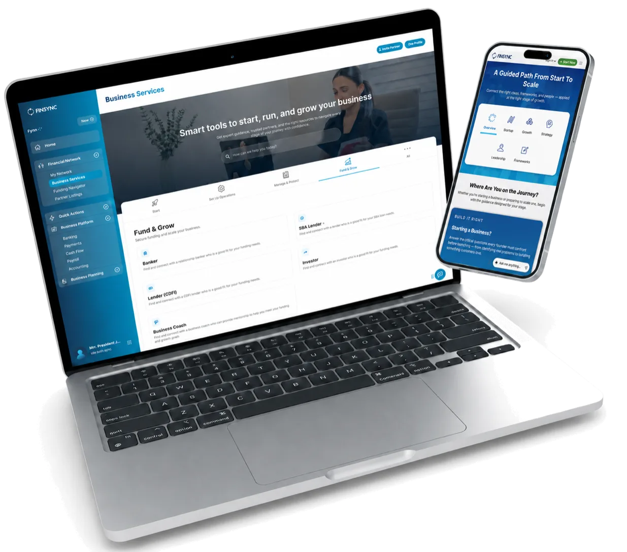 The FINSYNC platform on laptop and phone