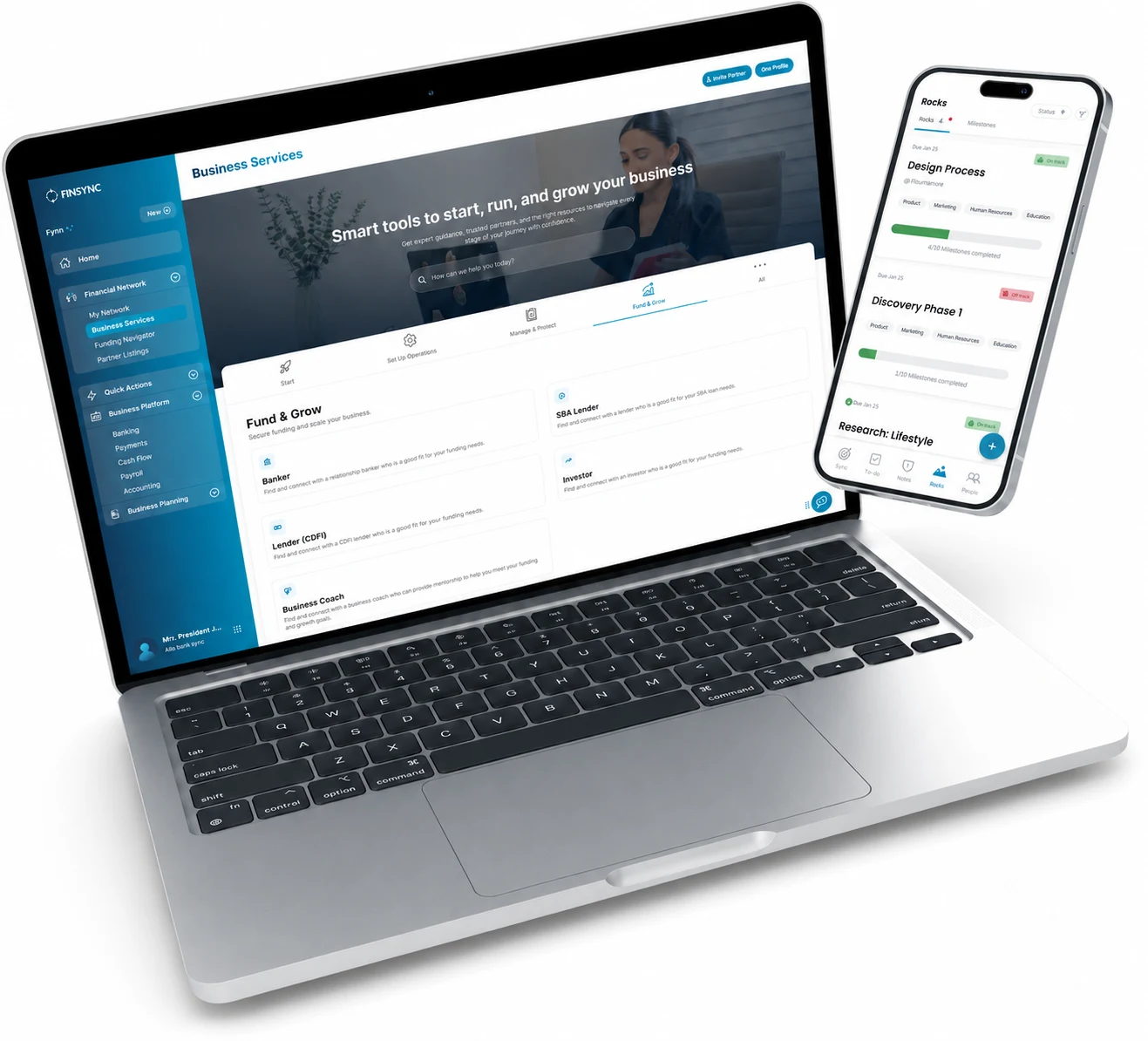 FINSYNC Scale Assessment displayed on a laptop and phone