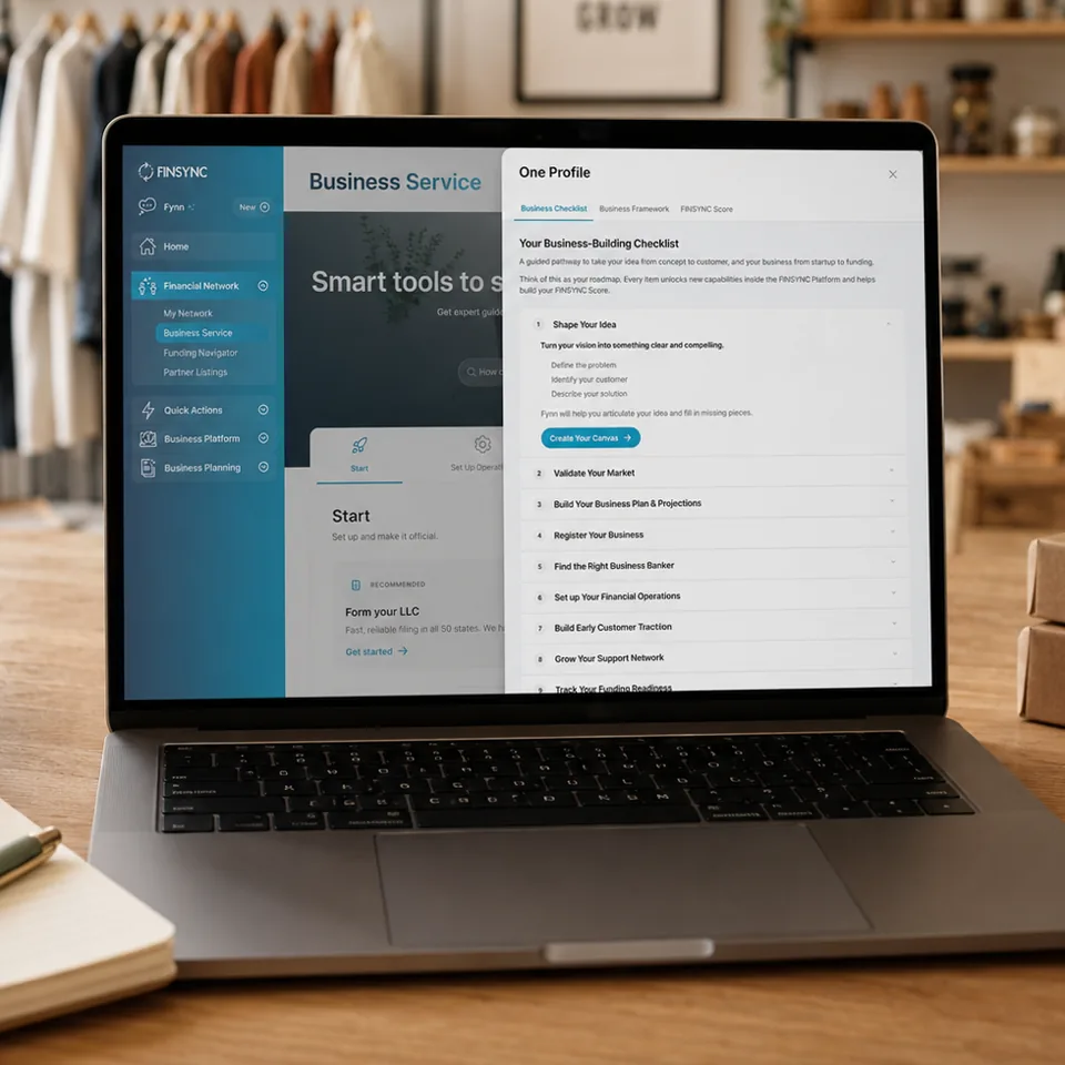A business owner planning at a laptop
