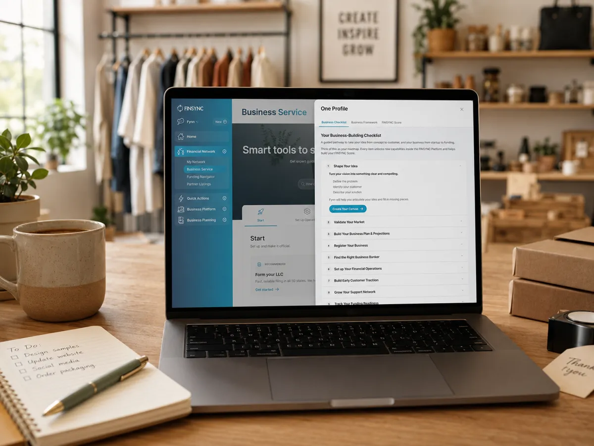 A small business owner setting up their business on FINSYNC