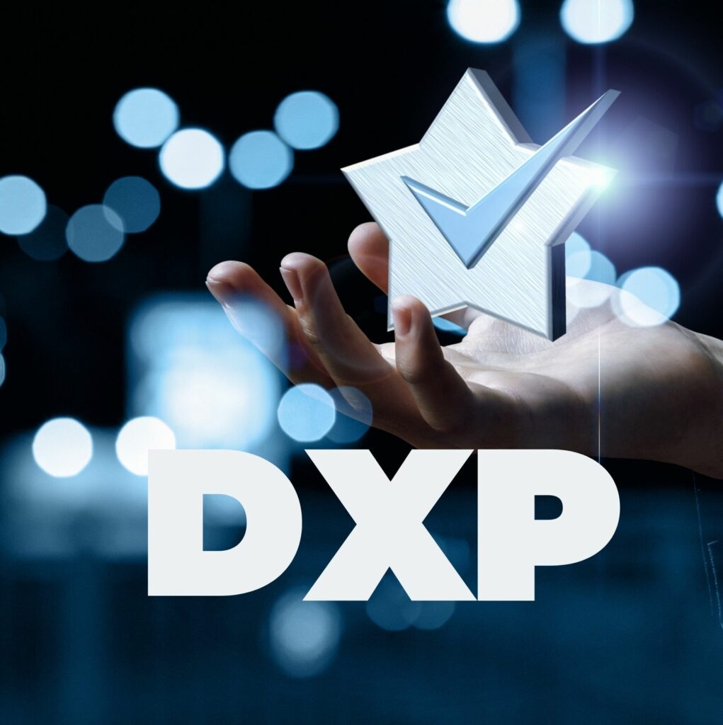 dxp with hand holding a star with checkmark