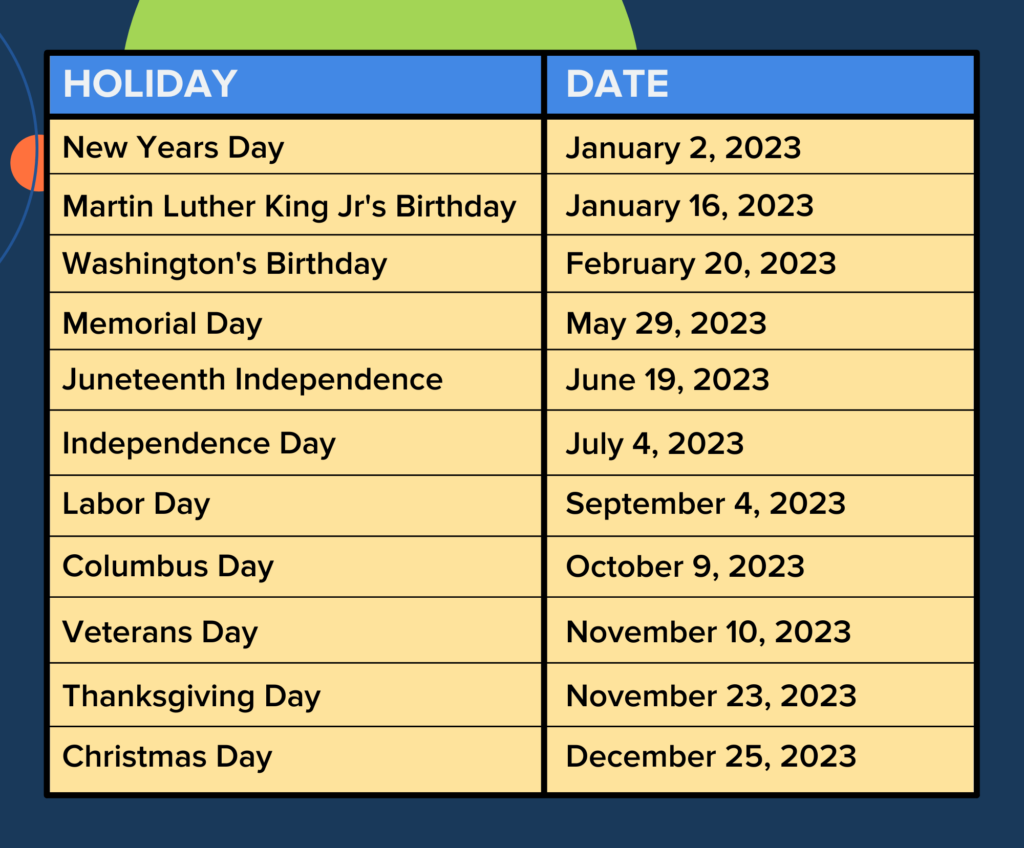 2023 Holiday Calendar