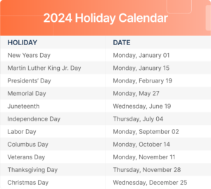 2024 Holiday Calendar