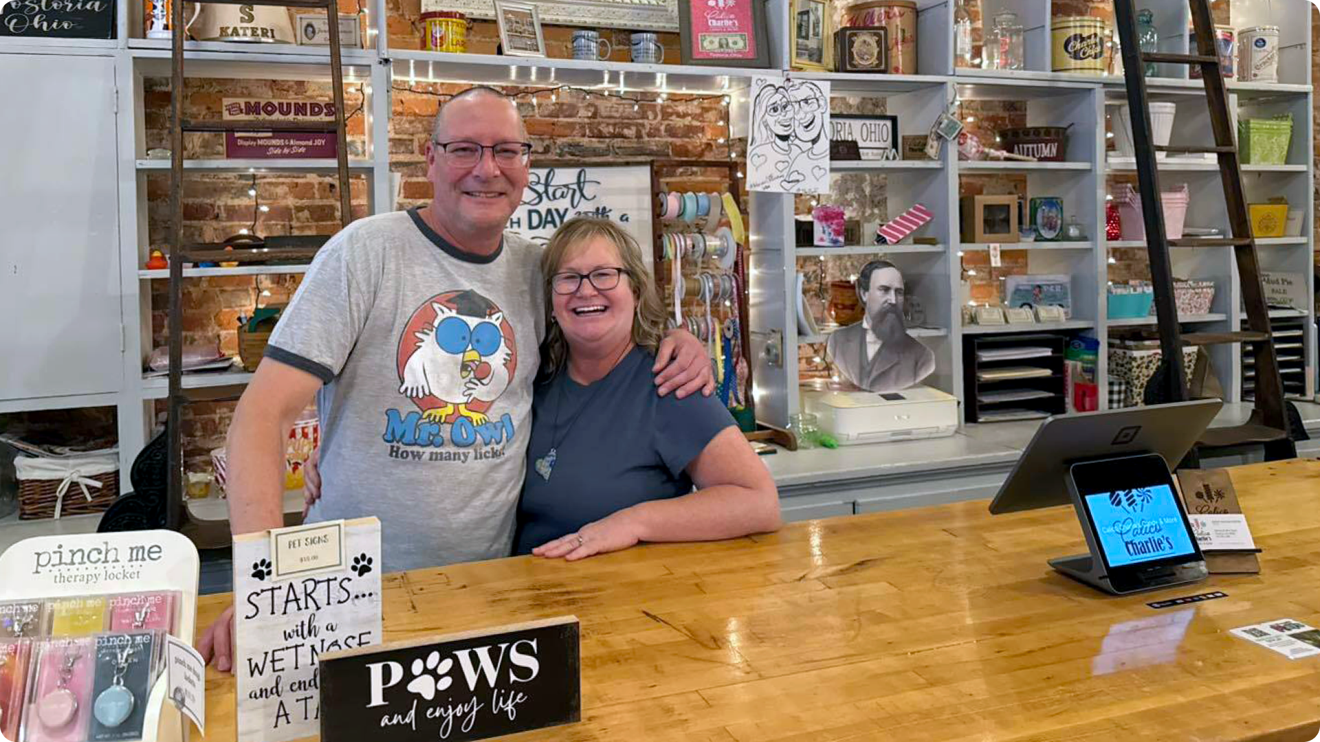 Kristin VanCuren Koester and her husband Matt, owners of Calico Charlies & More