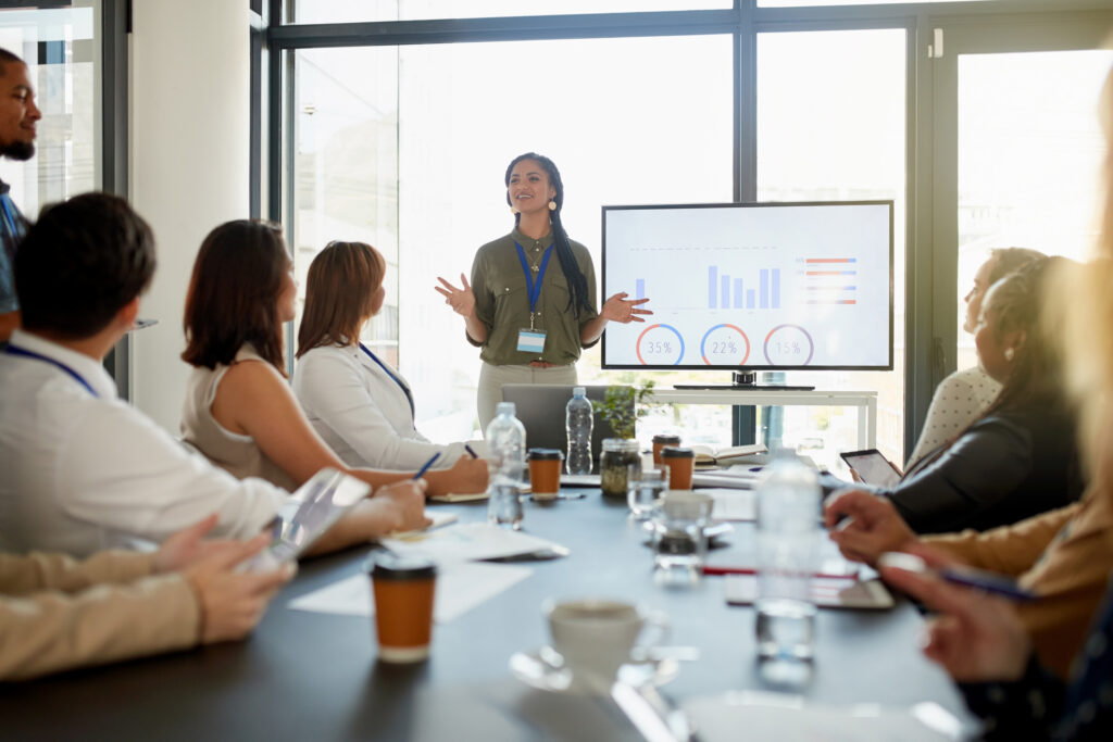 young businesswoman giving a presentation in the boardroom